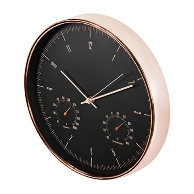 Afbeelding van Maclean CE70 G stille kwarts wandklok met hygrometer &amp; thermometer in zilver goud ? 30cm 12&quot; (goud)