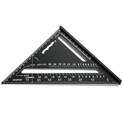 Afbeelding van Fousenuk 180 mm timmermanshoek, zwart, metrische driehoekige liniaal van aluminiumlegering, 90 graden driehoek gradenboog, hoge precisie timmermanshoek voor timmerman, dakdekker, ingenieur