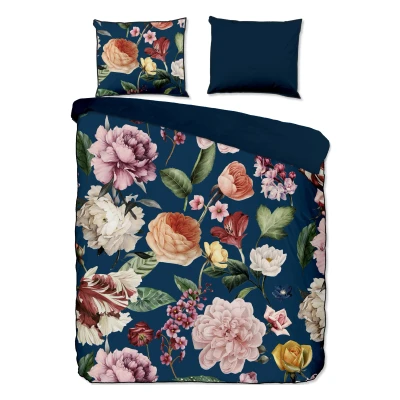 Afbeelding van Dekbedovertrek Descanso Fiori Blue Satijn 200 x / 220 cm 2 Persoons