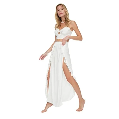 Afbeelding van TRENDYOL Dames Vrouwen Beachwear Maxi Wrapover Woven Rok Baby Rok, ecru, 36