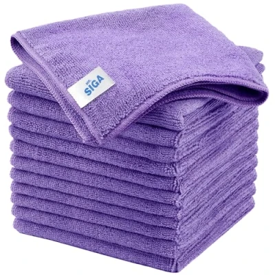 Afbeelding van MR.SIGA Microfiber reinigingsdoeken, multifunctionele microvezelhanddoeken, streepvrije 12 stuks, paars, maat 32 x cm (12,6 12,6 inch)