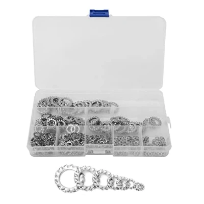 Afbeelding van 300 stuks getande borgringen met externe vertanding Assortiment kit borgring 304 roestvrijstalen anti losse afdichting M2.5 M3 M4 M5 M6 M8 M10 M12
