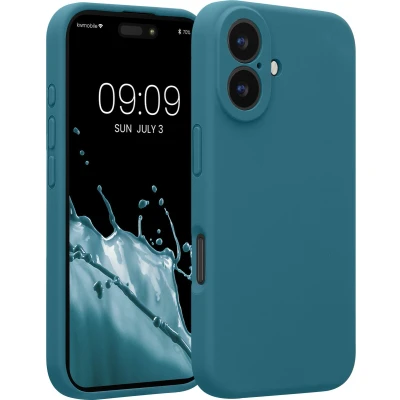 Afbeelding van kwmobile telefoonhoesje geschikt voor Apple iPhone 16 TPU backcover met siliconen coating Smartphone case in mat petrol