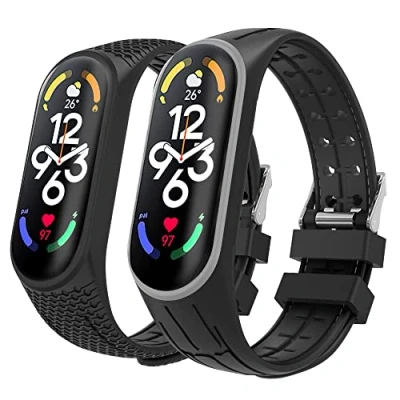 Afbeelding van MoKo 2 Pack Strap Compatible with Xiaomi Mi Band 7, Soft Silicone Replacement Wristband Sport Bracelet for Women Men, Gray + Black