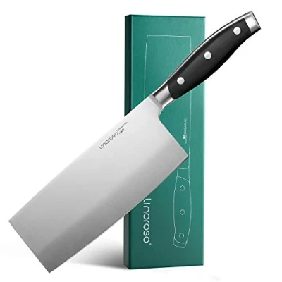 Afbeelding van Linoroso Meat Mes Metzgermes 19cm, Scherp Chinees Hakmes Keukenmes met Duits Roestvrijstalen Lemmet Hoog Koolstofgehalte Ergonomisch Handvat voor Keuken en Restaurant