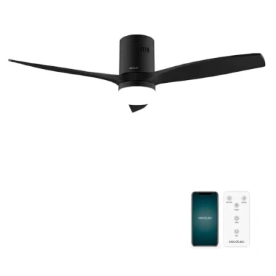 Afbeelding van Cecotec Plafondventilator EnergySilence Aero 5600 Aqua Black&amp;Black Connected van 40 W en 52, Wifi, Afstandsbediening, IP44 bescherming, Licht, 6 snelheden, 3 bladen, winter zomer modus timer 8u