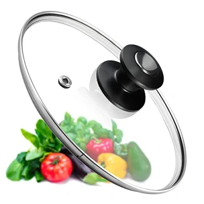 Afbeelding van KADAX Pandeksel, universeel deksel van glas met zwarte en zilveren handgreep, hittebestendig in verschillende maten, pannendeksel, glazen voor pan, pan (22 cm)