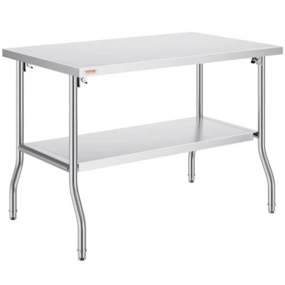 Afbeelding van Vevor Roestvrijstalen Keukentafel Met Inklapbare Poten 122 X 76 85 Cm Commercieel Werkkeukenmeubilair Belastbaar 250kg + 100kg Voor Thuis, Wasruimte, Garage Zilver