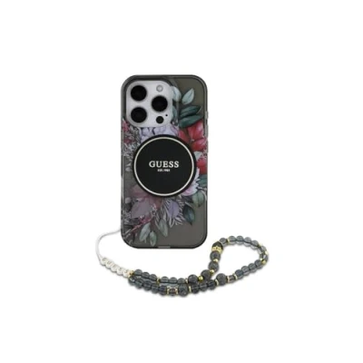 Afbeelding van Apple iPhone 16 Pro Max MagSafe Hoesje Kunststof Guess Backcover met koord/Hardcase Zwart Telefoonhoesje