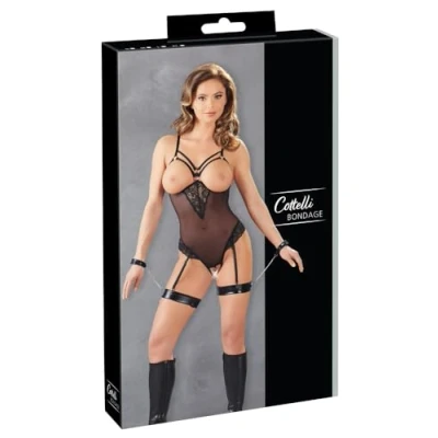 Afbeelding van Cottelli Collection Bondage Jarretel Body met Polsboeien voor Romantiek en Afstraffing Maat L Zwart