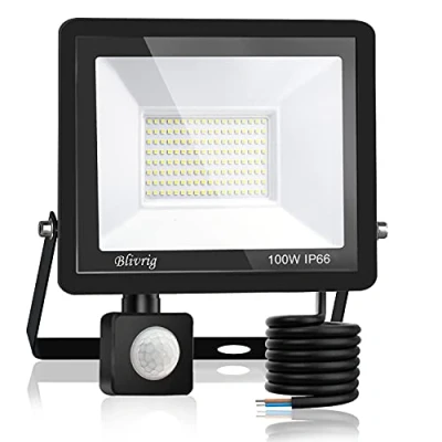 Afbeelding van Blivrig Led spot met bewegingsmelder, voor buiten, 100 W, koudwit, schijnwerper bewegingssensor, superhelder, 10.000 lm, buitenspot, IP66 waterdicht, tuin, garage (koud wit, W)
