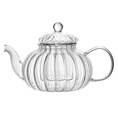 Afbeelding van Bafnsiji Theepot Pompoen Theepot, Clear Glass Tea Kettle, Pumpkin Shape Teapot, Borosilicate Teapot met Removable Infuser 600ML