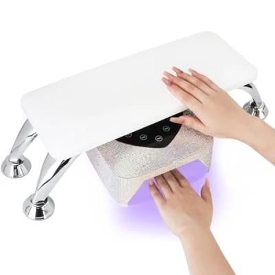 Afbeelding van KIMIGO Handkussen van microvezel leer,Nagelarmsteun kussen met roestvrijstalen houder,Handsteun voor nagels nageldesign,ideaal manicure salon en thuisgebruik,zacht waterdicht (wit)