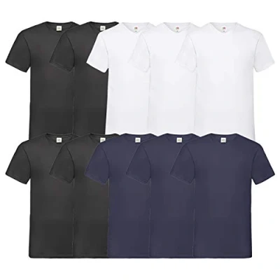 Afbeelding van Fruit of the Loom T shirt, met V hals, in verschillende maten en kleuren, 10 stuks, 4zwart3wit3navy, L