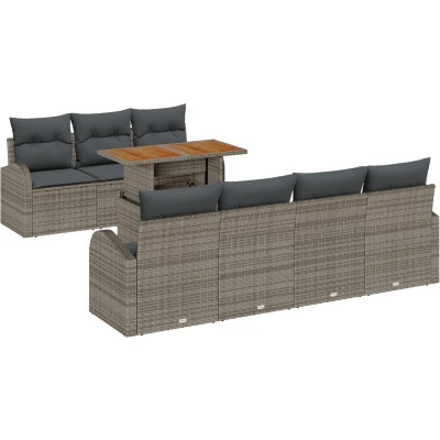 Afbeelding van vidaXL 8 Delige Tuin Sofa Set met Kussens Grijs Poly Rattan