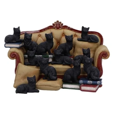 Afbeelding van Nemesis Now bank Clowder Display Stuk met 48 katten beeldjes set 22cm, hars, zwarte kat kattenbeeldjes, merchandise, gegoten in de fijnste vakkundig handgeschilderd