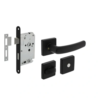 Afbeelding van Intersteel Deurbeslag set toiletslot 63/8mm zwart met deurkruk Denham en WC sluiting