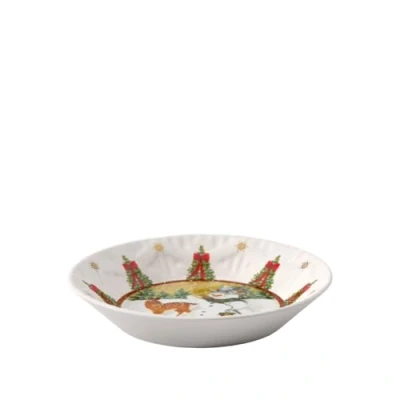 Afbeelding van Villeroy &amp; Boch Toy&#039;s Fantasy schaal klein, kleine porseleinen kerstschaal, serveerschaal met sneeuwpop en dieren, keramische schaal, kerstbord diep