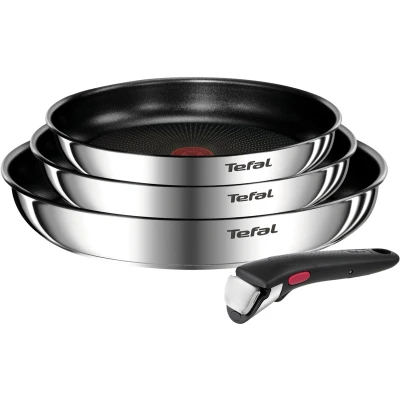 Afbeelding van TEFAL INGENIO Set van 4 stuks, 22/24/28 cm koekenpannen + afneembare handgreep, Roestvrij staal, Emotion L897S404