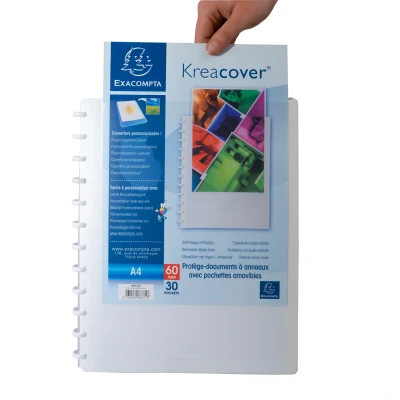 Afbeelding van Exacompta Ref. 86471E 1 afneembare ringmap met 40 generfde hoezen 80 pagina&#039;s voor A4 afmetingen 24,5x31cm aanpasbare hardcover Kreacover wit