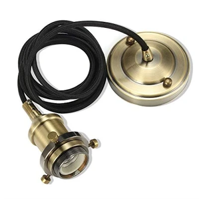 Afbeelding van NUODIFAN E27 lamphouder vintage hanglamp retro Edison antieke lamp accessoires, keramische 3 aderige textielkabel ideaal voor plafondverlichting, bar, café brons