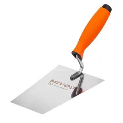 Afbeelding van Mivos Roestvrij stalen trapeziumtroffel 180 mm roestvrije metseltroffel x 80 met rubberen greep stucateur troffel voor metselwerk poetspaan Made in EU