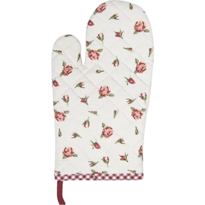 Afbeelding van Clayre &amp; Eef Ovenwant 18x30 cm Rood Wit Katoen Rozen Ovenhandschoen
