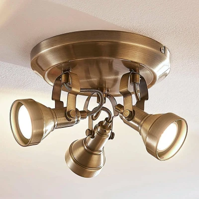 Afbeelding van Lindby plafondlamp 3 lichts metaal H: 12.5 cm GU10 oud messing