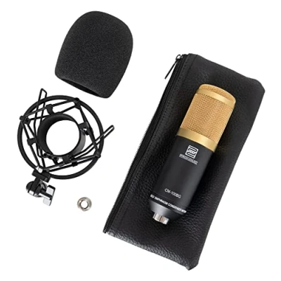 Afbeelding van Pronomic CM 100BG Condensator microfoon Condensatormicrofoon Cardioïde Grootmembraan 34 mm Streamingmicrofoon incl. shockmount, windbeschermer Studio streaming podcast zwart/gold