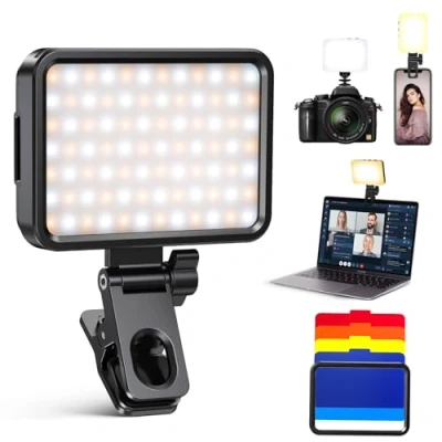 Afbeelding van Coovee 84 led videolicht, 3000 10000K 3 lichtmodi 2000 mAh ingebouwde batterijen, CRI 95+, selfie licht met klem telefoonhouder, videoconferentielamp voor iPhone, iPad, laptop, camera