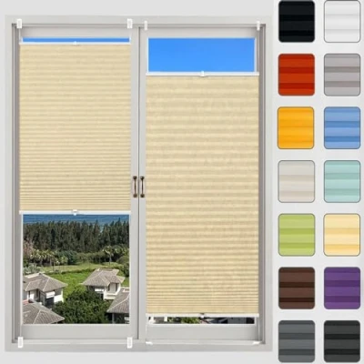 Afbeelding van Plissé rolgordijn om vast te schroeven 85 x 150 cm, met kreukeleffect, zonder boren, zonwering, voor ramen, Dakraam Rolgordijnen, raam en deuren, Creme Kleur