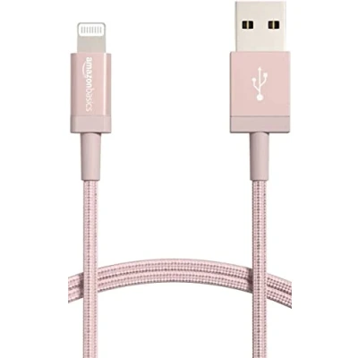 Afbeelding van Amazon Basics Verbindingskabel USB A naar Lightning, nylon omvlochten, MFi gecertificeerde oplaadkabel voor iPhone, roodgoud, 1,8 m