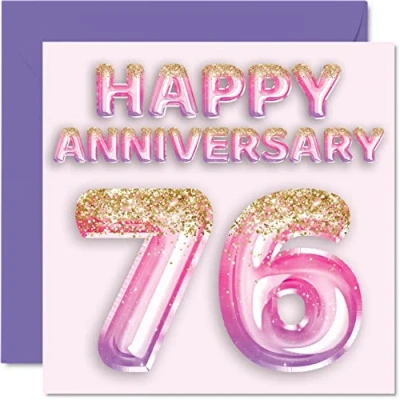 Afbeelding van Mooie 76e verjaardag kaart voor vrouw vriendin man vriend roze paarse glitter ballonnen gelukkig 76 jubileumkaarten van familie, 145mm x wenskaarten zeventig zesde jubilea