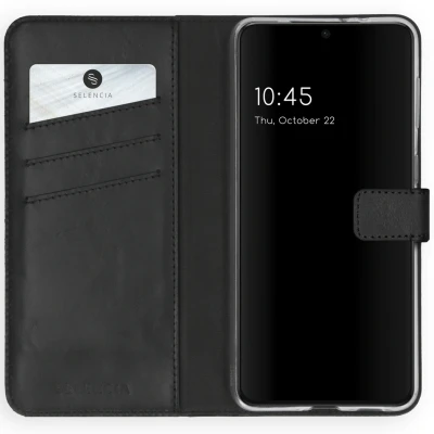 Afbeelding van Samsung Galaxy S21 Plus Hoesje Echt leder Selencia Bookcase Zwart Telefoonhoesje