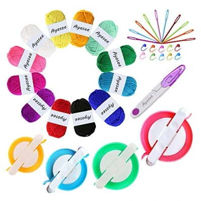 Afbeelding van Pompon Maker, 4 maten Pompom Makers voor Fluff Ball Weaver Needle Craft DIY Wol Breigereedschap Set Decoratie + 12 PS Acryl Garen 10PS Breien Stitch Markers naalden 1PS Scissors (37a)