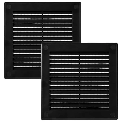 Afbeelding van Vent Systems 150 x mm, 2 stuks, zwarte ventilatieafdekking, platte, vierkante ventilatiesleuven, geïntegreerde insectenbescherming, HVAC ventilatieopeningen voor badkamer, thuiskantoor