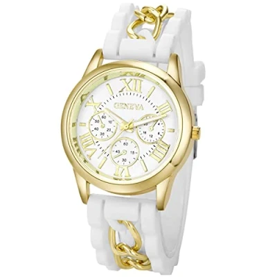 Afbeelding van JewelryWe Vrouwen Horloges Siliconen Band Gel Jelly Horloge Ronde Analoge Quartz Casual Jurk voor Dames Meisjes, Tieners, Xmas, Wit, riem