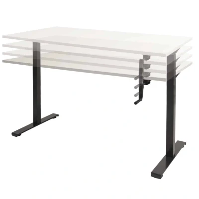 Afbeelding van Dextro zit/sta hoogte verstelbare werkplek d.m.v. slinger, bladmaat 140 x 80 cm., frame kleur wit RAL 9010 blad 25 mm. melamine Halifax Eik Natuur