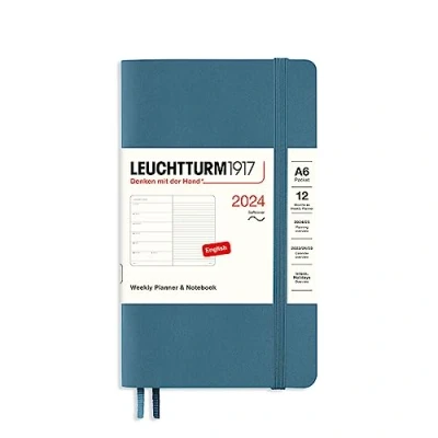 Afbeelding van LEUCHTTURM1917 367802 weekkalender &amp; notitieboek zachte kaft pocket (A6) 2024, 12 maanden, steenblauw, Engels