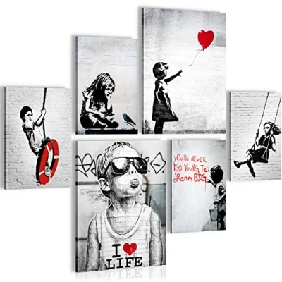 Afbeelding van Banksy 90 x 80 cm Meteen ophangen muurdecoratie wanddecoratie woonkamer canvas schilderijen slaapkamer