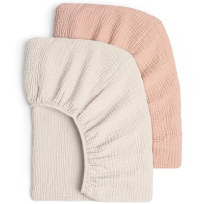 Afbeelding van lulumoon Musselin Hoeslakens voor kinderbed, zacht en ademend hoeslaken reisbed babybed, 100% katoen, 60 x 120 70 140 cm, set van 2 stuks (wit roze)