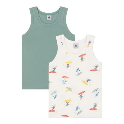 Afbeelding van Petit Bateau Set van 2 katoenen onderhemdjes met surferprint Jongens Onderhemd Groen;Wit;Multico