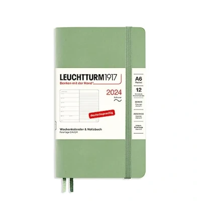 Afbeelding van LEUCHTTURM1917 367799 weekkalender &amp; notitieboek pocket (A6) 2024, zachte kaft, salie, Duits, 12 maanden