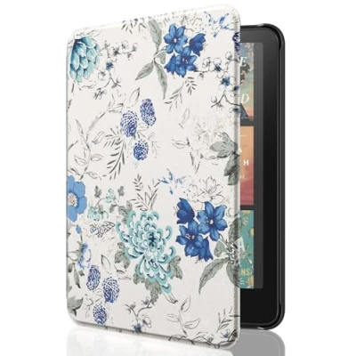 Afbeelding van MoKo Case for All new 7&quot; Kindle Paperwhite (12th Generation 2024) and Colorsoft Signature Edition 2024, Lightweight Shell Cover with Auto Wake/Sleep 2024,White Blue Floral