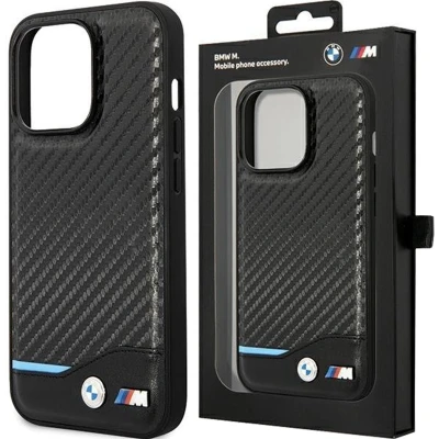 Afbeelding van iPhone 15 Plus Backcase hoesje BMW Effen Zwart Leer