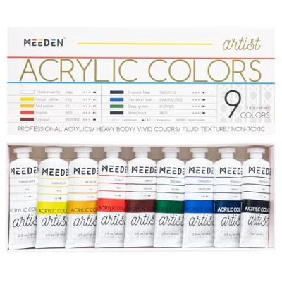 Afbeelding van MEEDEN Professionele acrylverfset: kunstenaarskwaliteit zware acrylverf buizen kunstaccessoires voor canvas schilderen tot 60 ml * 9 tubes
