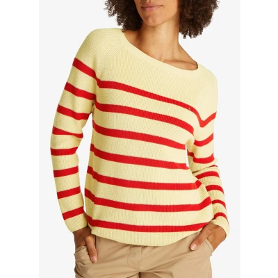 Afbeelding van Tommy Hilfiger dames Grofgebreide pullover van biologisch katoen met streepprint in de kleur Rood, maat: XS