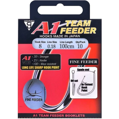 Afbeelding van Gamakatsu Onderlijnen A1 Team Feeder Fine 100cm (10 pcs) Maat : haak 14 0.14mm