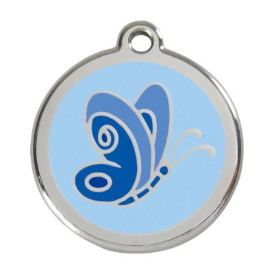 Afbeelding van Butterfly Light Blue roestvrijstalen hondenpenning large/groot dia. 3,8 cm RedDingo