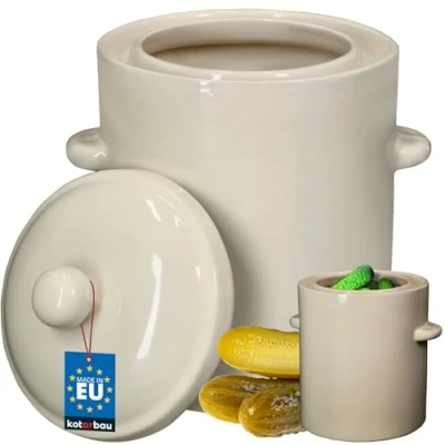 Afbeelding van KOTARBAU® zuurkool fermentatiepot pot 5 l aardewerk met deksel steengoed fermenteren permanente koolvat komkommer rumpan kimchi container keramische